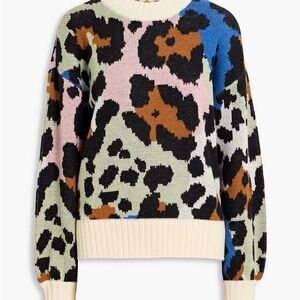 Farm Rio Colorful Leopard wool blend knit sweater, like new